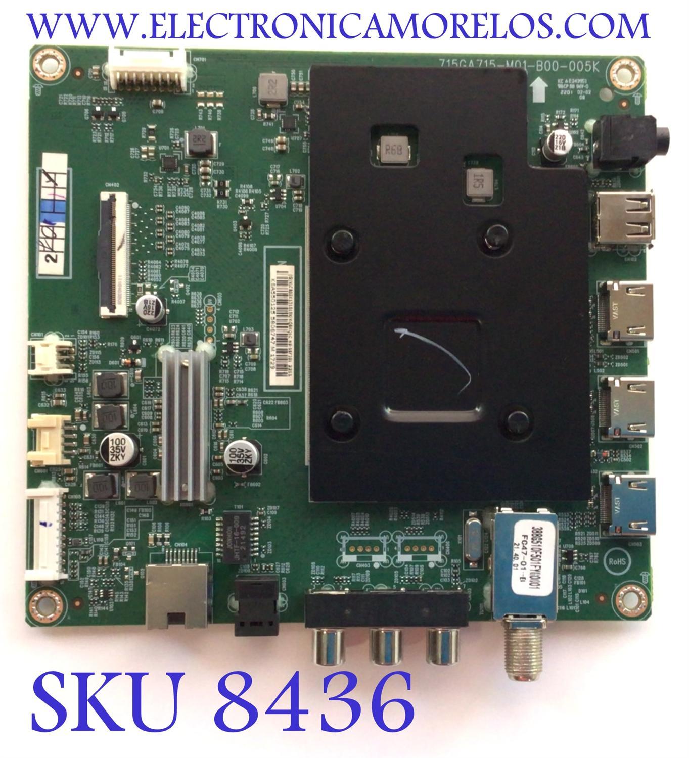 MAIN PARA TV INSIGNIA RESOLUCION (3840 x 2160) / NUMERO DE PARTE XLCB02K131 / 715GA715-M01-B00-005K / DISPLAY ST5461D12-6 / MODELO NS-55F301NA22